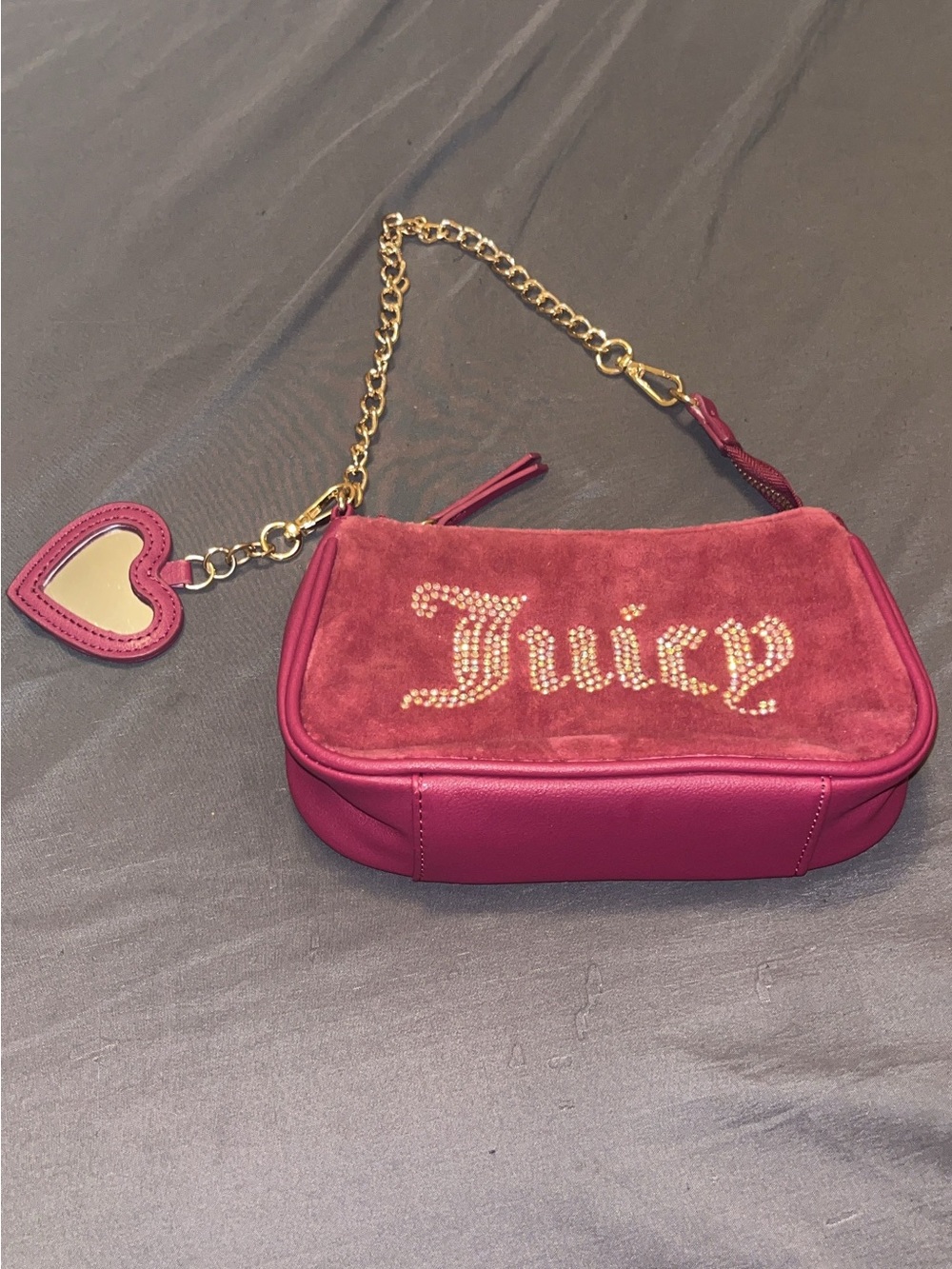 Juicy Couture Fuchsia Suede & Leather Mini Shoulder Bag with Gold Chain